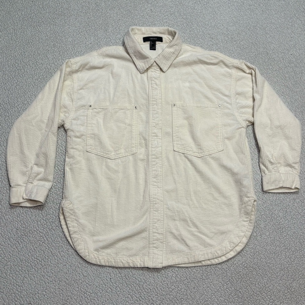 Forever 21 Corduroy Shacket‎ Women Small Cream Oversized Button Up Shirt Jacket